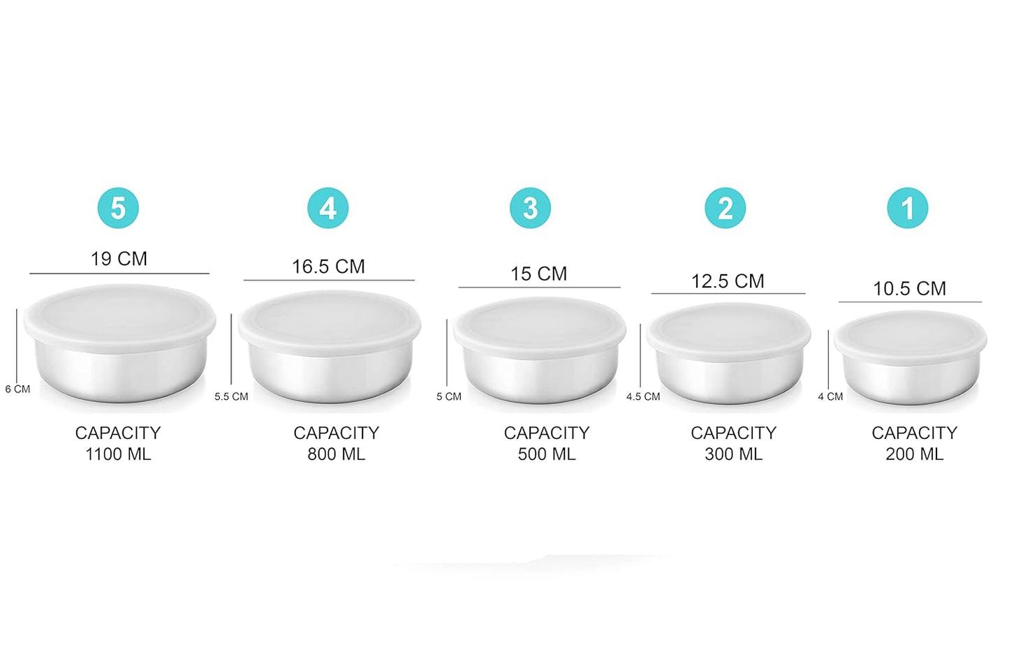 Stainless Steel Kitchen Bowl Set of 5 Pcs